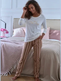 Haut de pyjama t-shirt à manches longues avec imprimé feuille