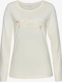 Haut de pyjama t-shirt à manches longues avec imprimé feuille