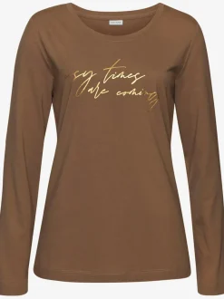 Haut de pyjama t-shirt à manches longues avec imprimé feuille