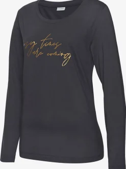 Haut de pyjama t-shirt à manches longues avec imprimé feuille