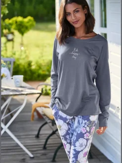 Haut de pyjama t-shirt à manches longues avec imprimé devant