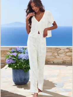 Haut de pyjama t-shirt à manches courtes avec patte de boutonnage