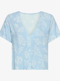 Haut de pyjama t-shirt à manches courtes avec patte de boutonnage
