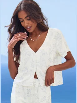 Haut de pyjama t-shirt à manches courtes avec patte de boutonnage