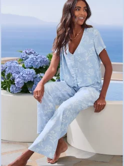 Haut de pyjama t-shirt à manches courtes avec patte de boutonnage