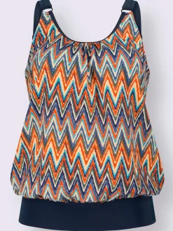 Haut de tankini ample avec ceinture réglable et motifs géométriques
