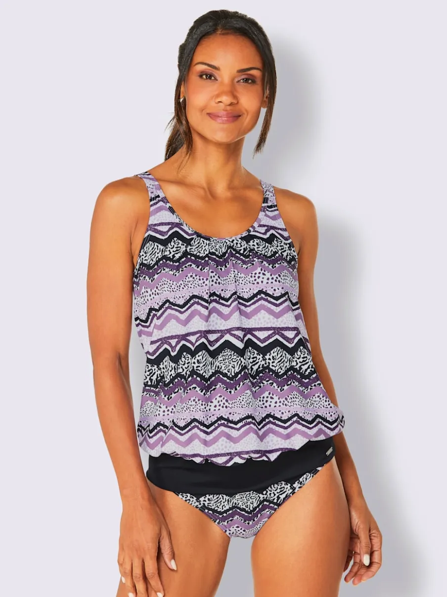 Haut de tankini ample avec motifs zigzag et bretelles ajustables
