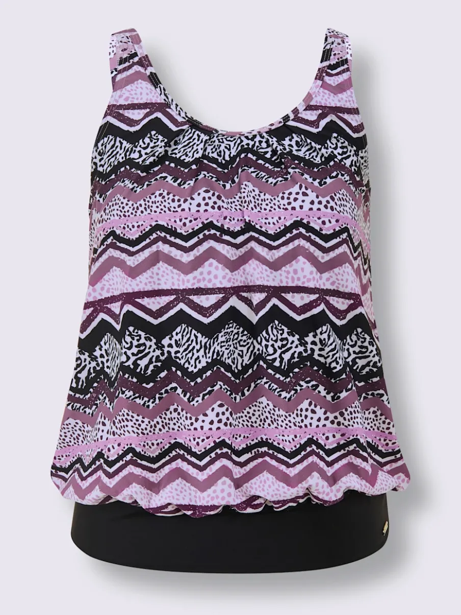 Haut de tankini ample avec motifs zigzag et bretelles ajustables