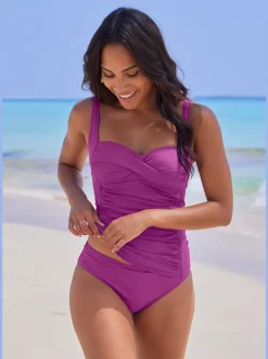 Haut de tankini à bretelles réglables avec finition plissée