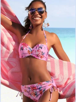 Hauts de bikini bandeau à motifs floraux rembourrés