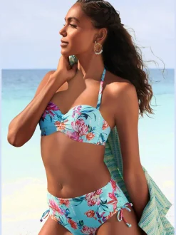 Hauts de bikini bandeau à motifs floraux rembourrés