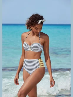 Hauts de bikini bandeau rayés avec détails contrastés tressés