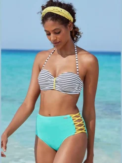 Hauts de bikini bandeau rayés avec détails contrastés tressés