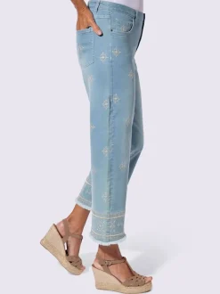 Jean 7/8 avec broderie et franges en coton