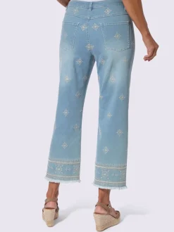 Jean 7/8 avec broderie et franges en coton