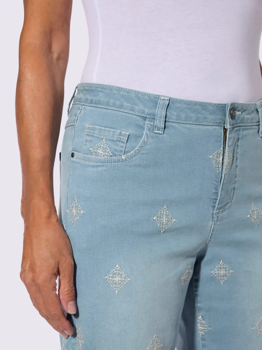 Jean 7/8 avec broderie et franges en coton