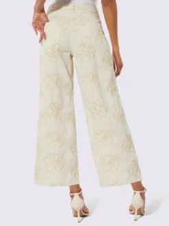 Jean 7/8 avec broderie florale et jambes larges décontractées