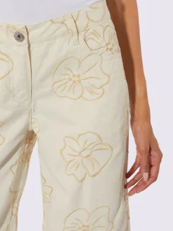 Jean 7/8 avec broderie florale et jambes larges décontractées