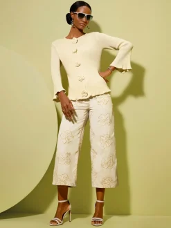 Jean 7/8 avec broderie florale et jambes larges décontractées