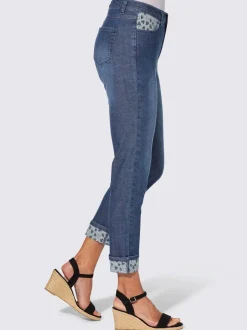 Jean 7/8 avec ceinture gainante et empiècements motif cœur