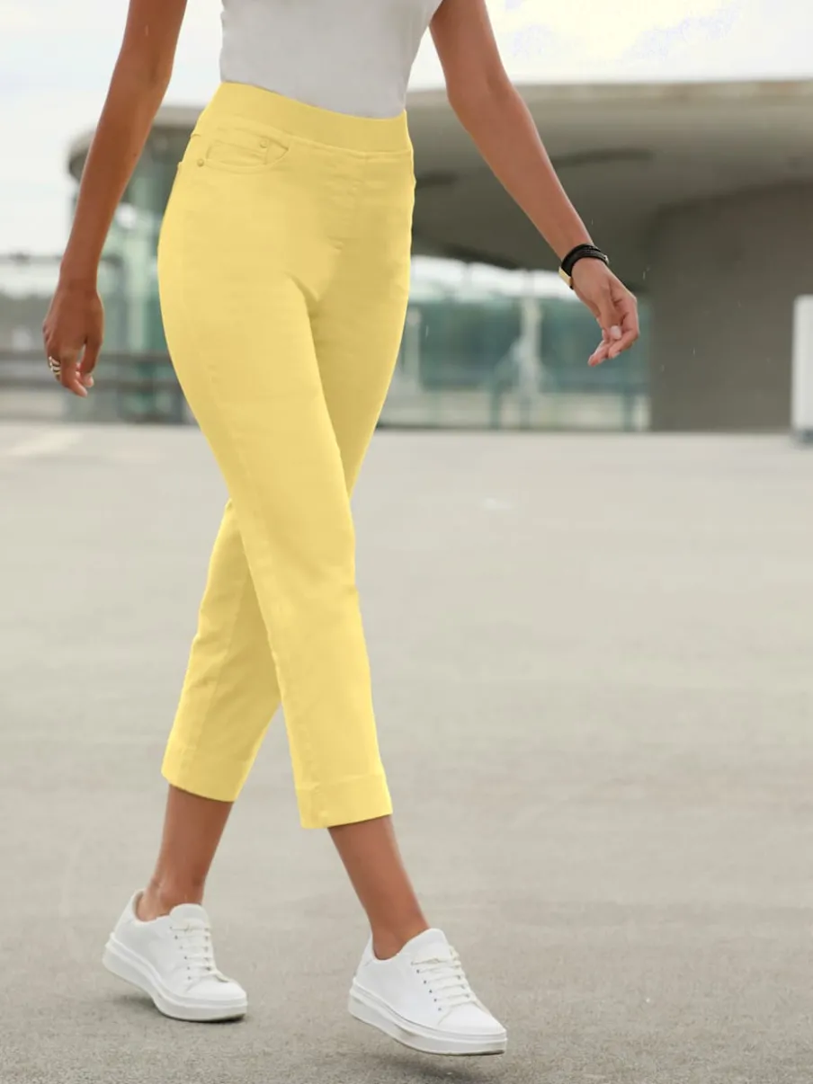 Jean 7/8 avec ceinture intérieure élastique et 5 poches