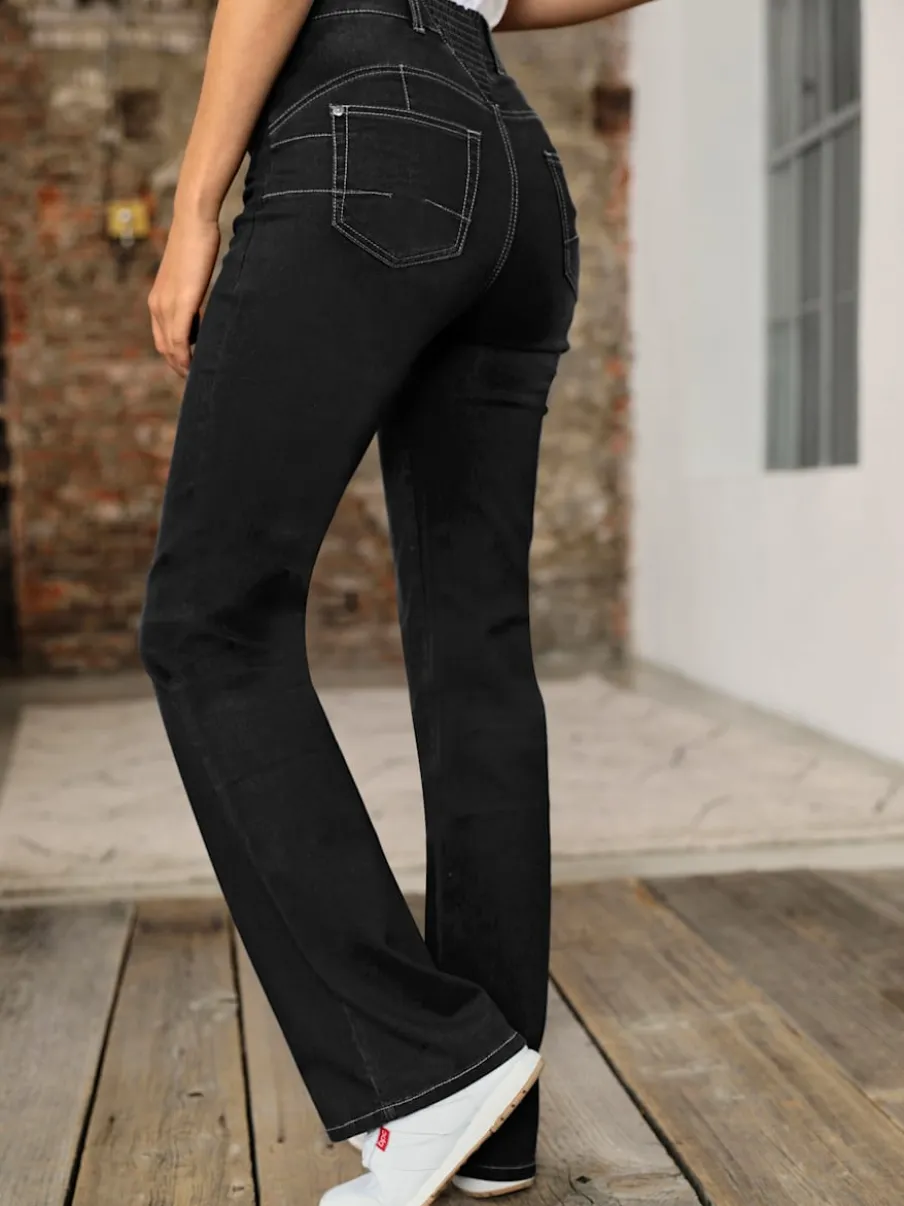 Jean bootcut en coton cinq poches légèrement évasé