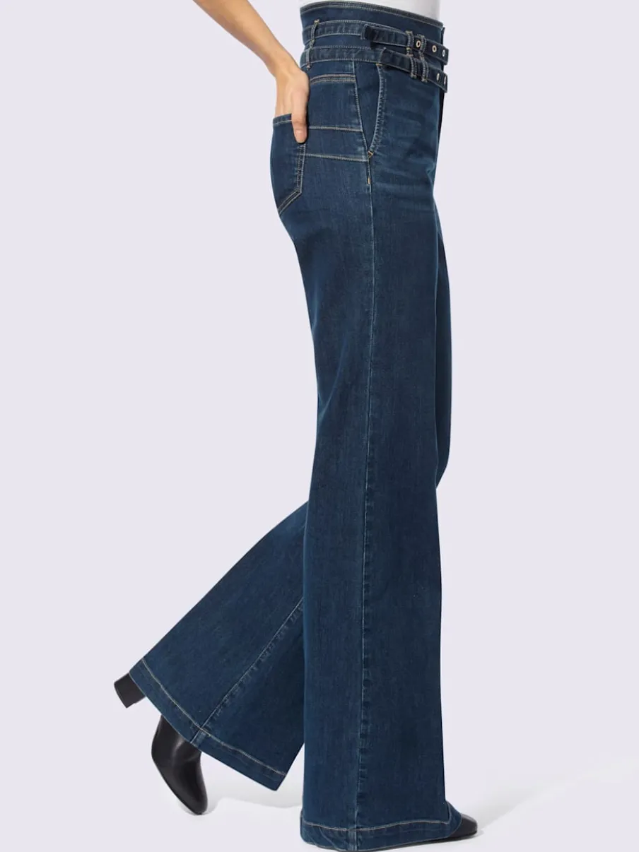 Jean bootcut taille haute avec ceinture intégrée structurante