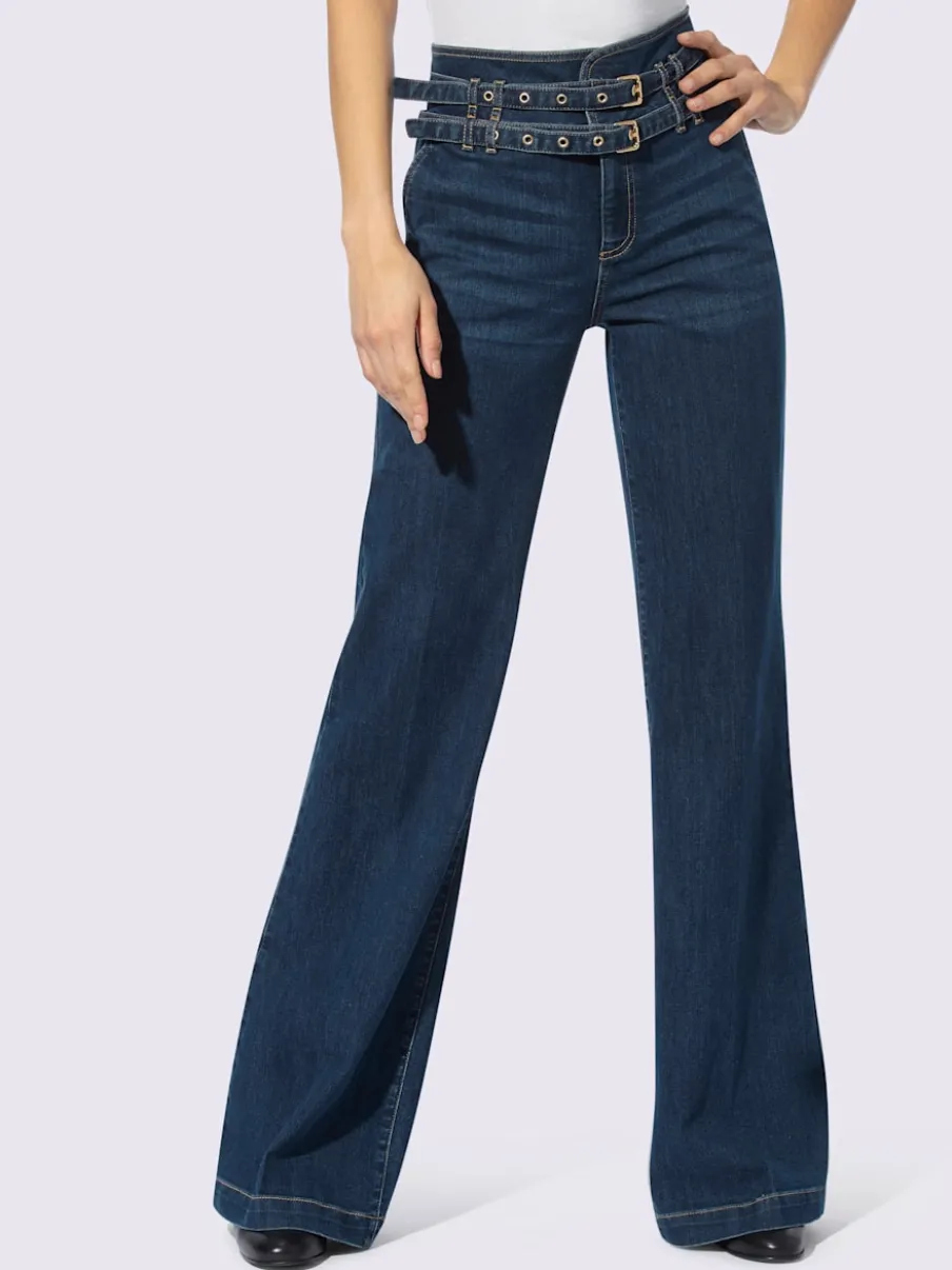 Jean bootcut taille haute avec ceinture intégrée structurante
