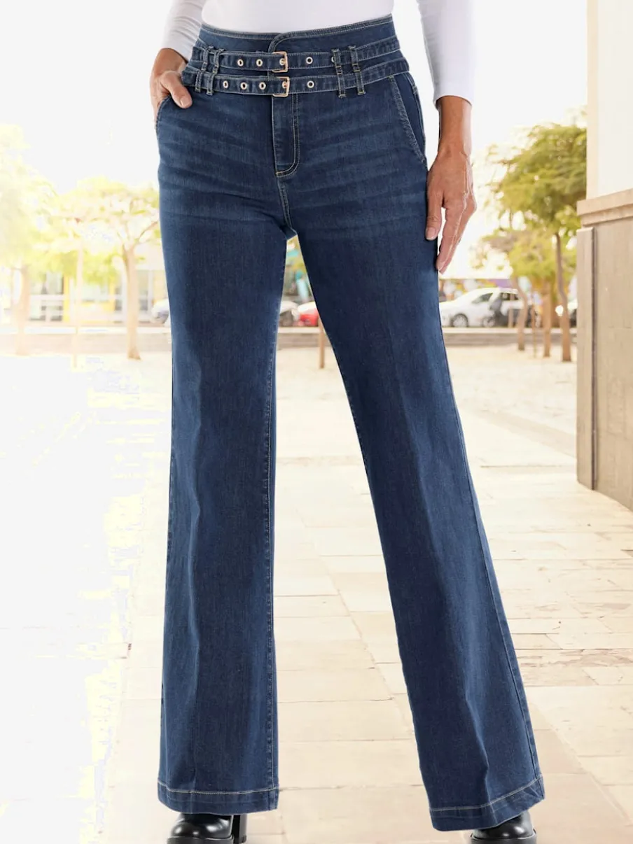 Jean bootcut taille haute avec ceinture intégrée structurante