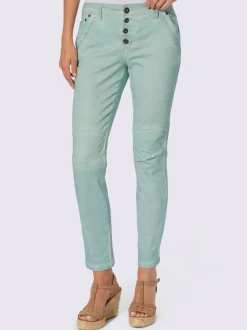 Jean boyfriend 5 poches avec fermeture bouton et coutures décoratives