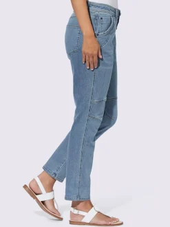 Jean boyfriend 5 poches avec fermeture bouton et coutures décoratives