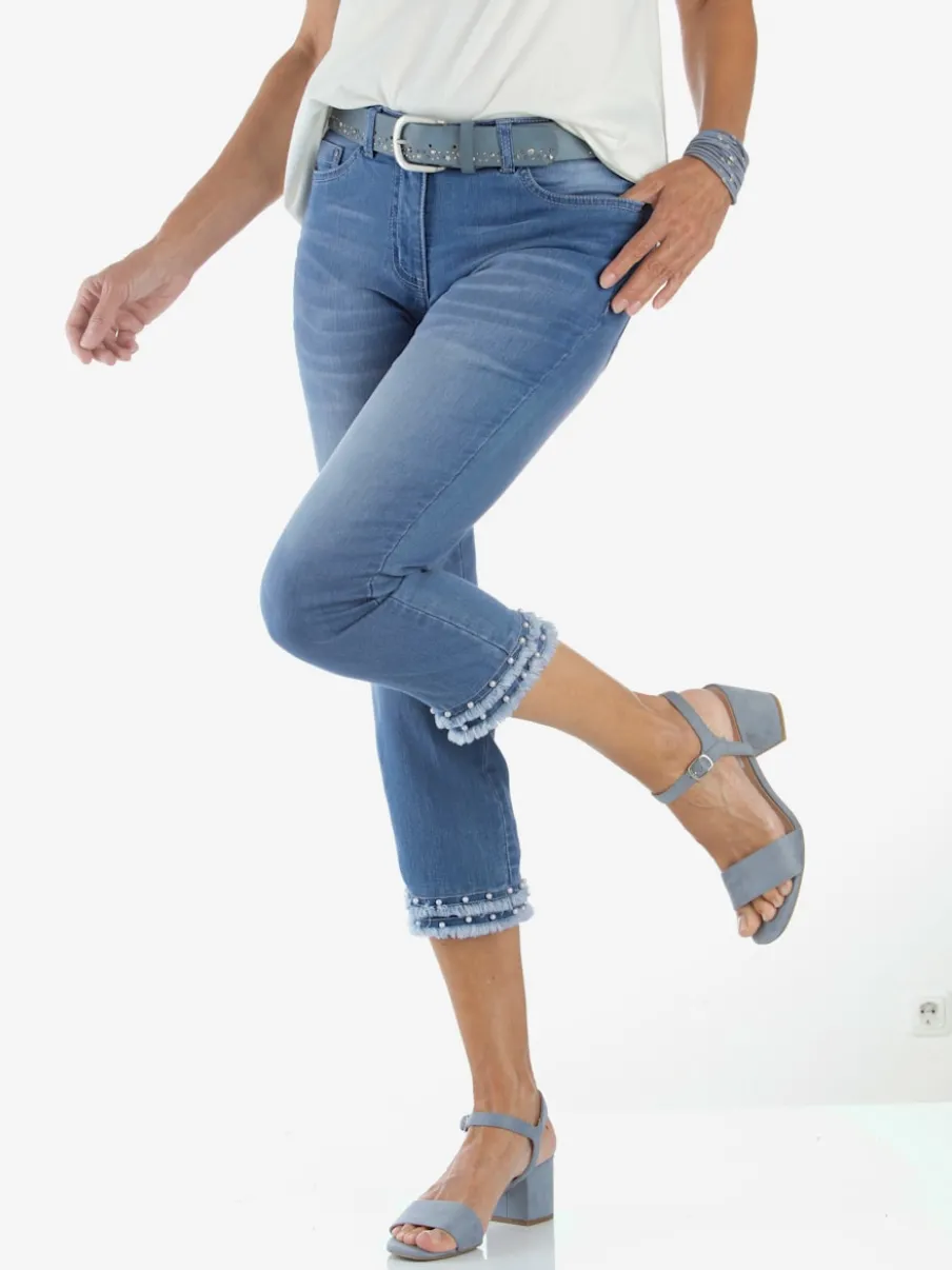 Jean cinq poches avec ourlet orné de perles