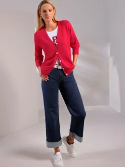 Jean cinq poches avec revers fixe jambes larges