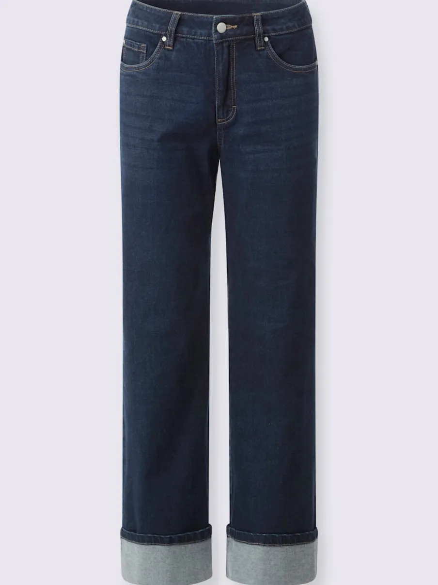 Jean cinq poches avec revers fixe jambes larges