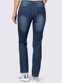 Jean cinq poches en coton avec boutons décoratifs brillants