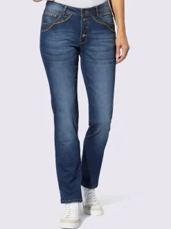 Jean cinq poches en coton avec boutons décoratifs brillants
