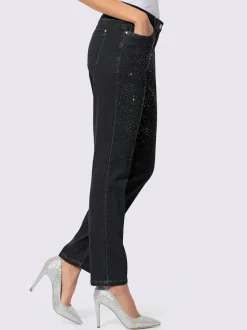 Jean cinq poches extensibles en denim avec pierres brillantes