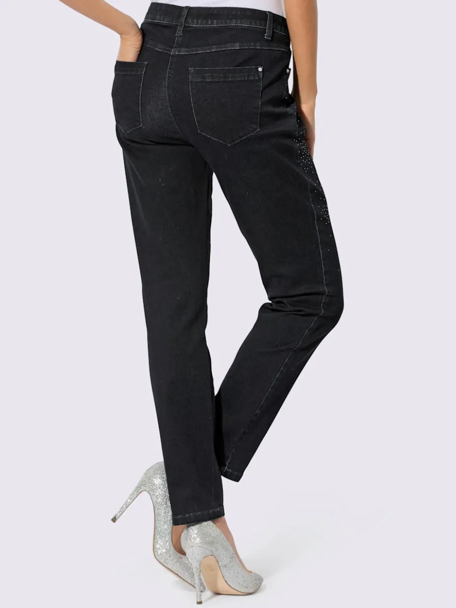 Jean cinq poches extensibles en denim avec pierres brillantes
