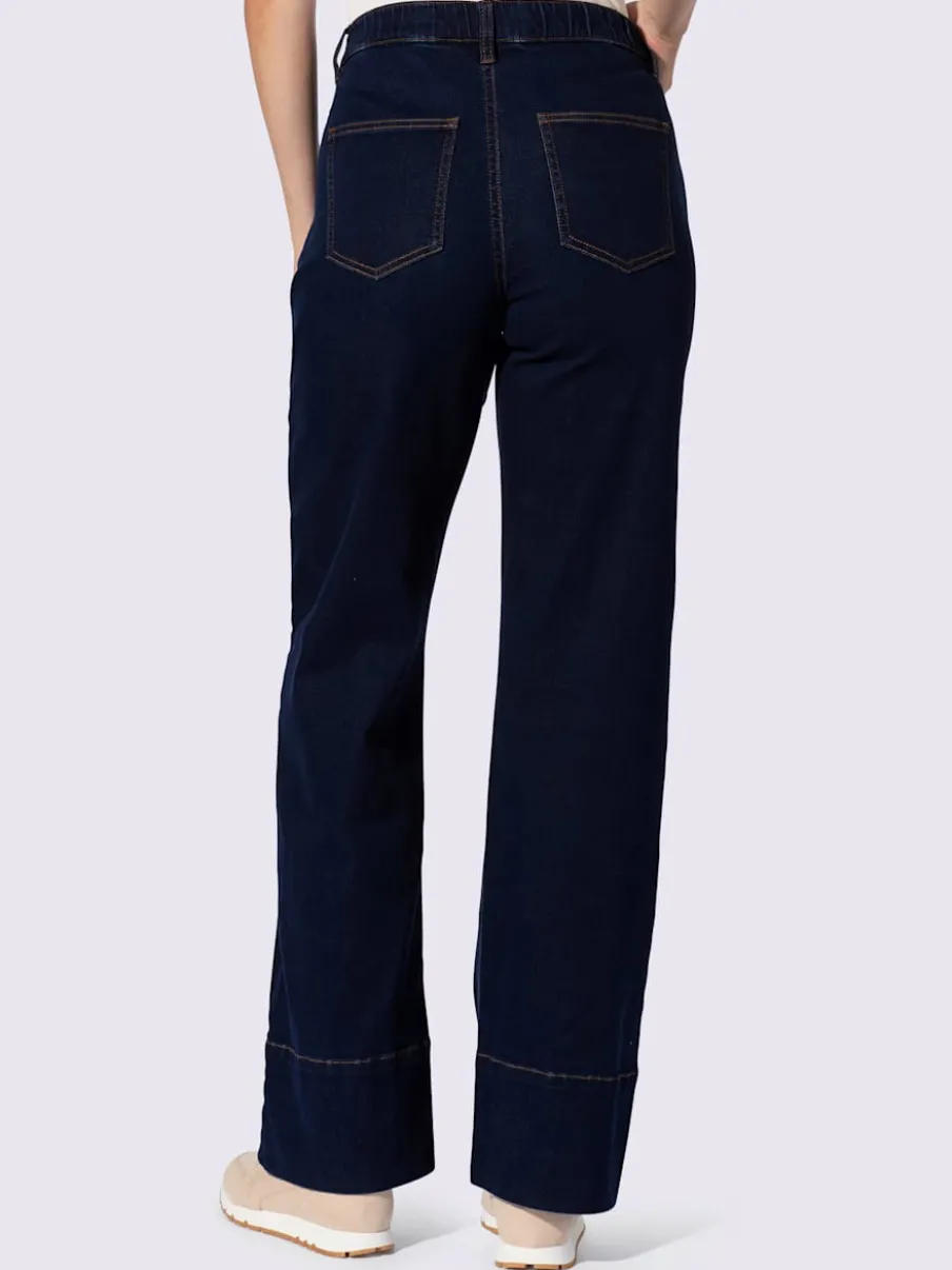 Jean cinq poches large avec ceinture élastique confortable