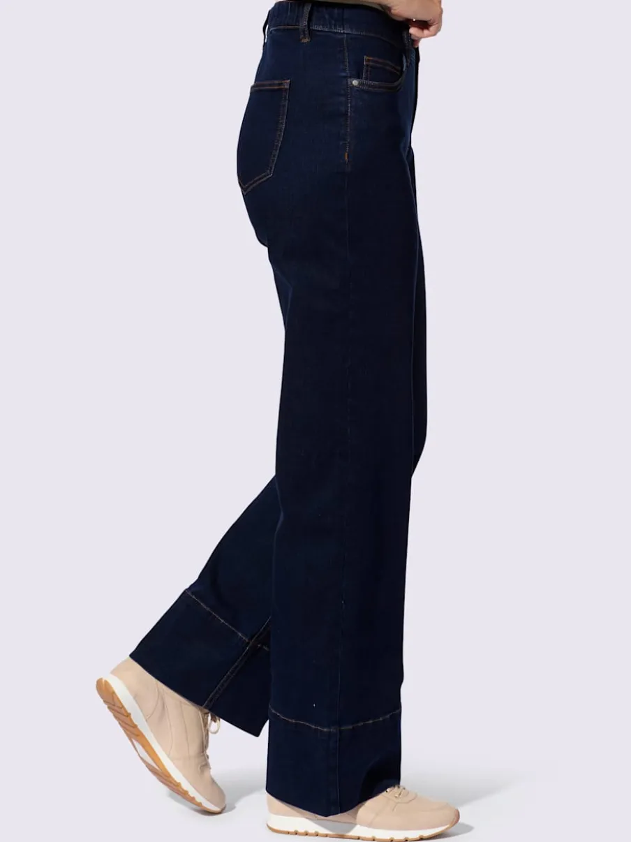 Jean cinq poches large avec ceinture élastique confortable