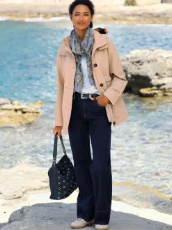 Jean cinq poches large avec ceinture élastique confortable