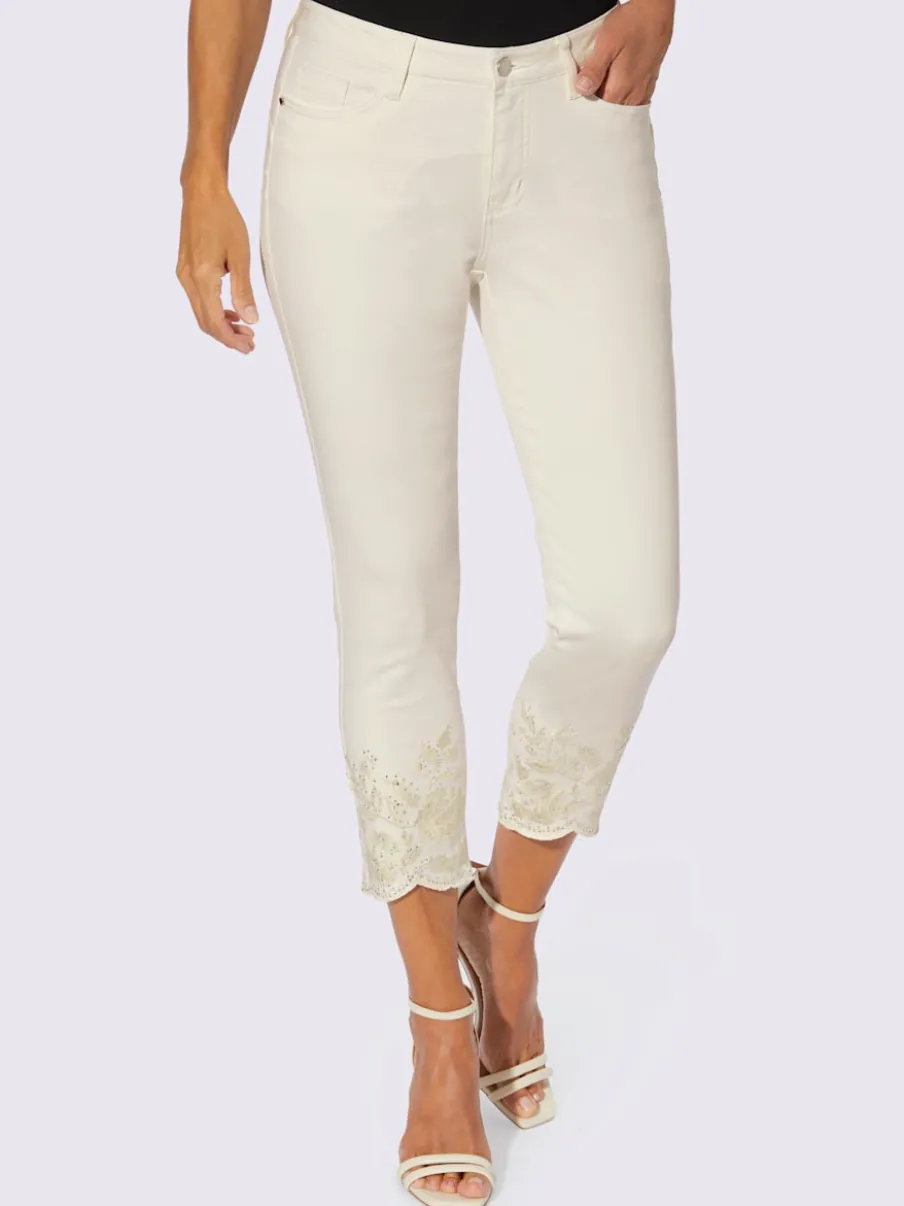 Jean 7/8 coton avec broderie et effet push-up
