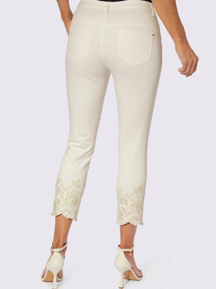 Jean 7/8 coton avec broderie et effet push-up