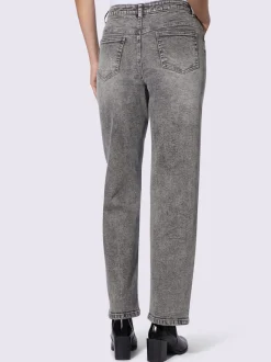 Jean coupe droite cinq poches avec rivets décoratifs
