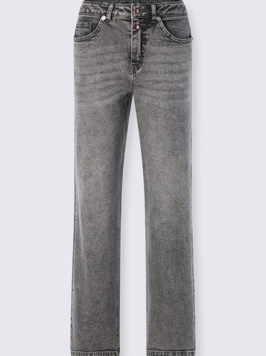 Jean coupe droite cinq poches avec rivets décoratifs