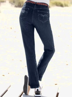 Jean à coupe élancée avec broderie sur poches arrière