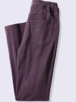 Jean coupe 5 poches avec ceinture élastique latérale et empiècement au dos