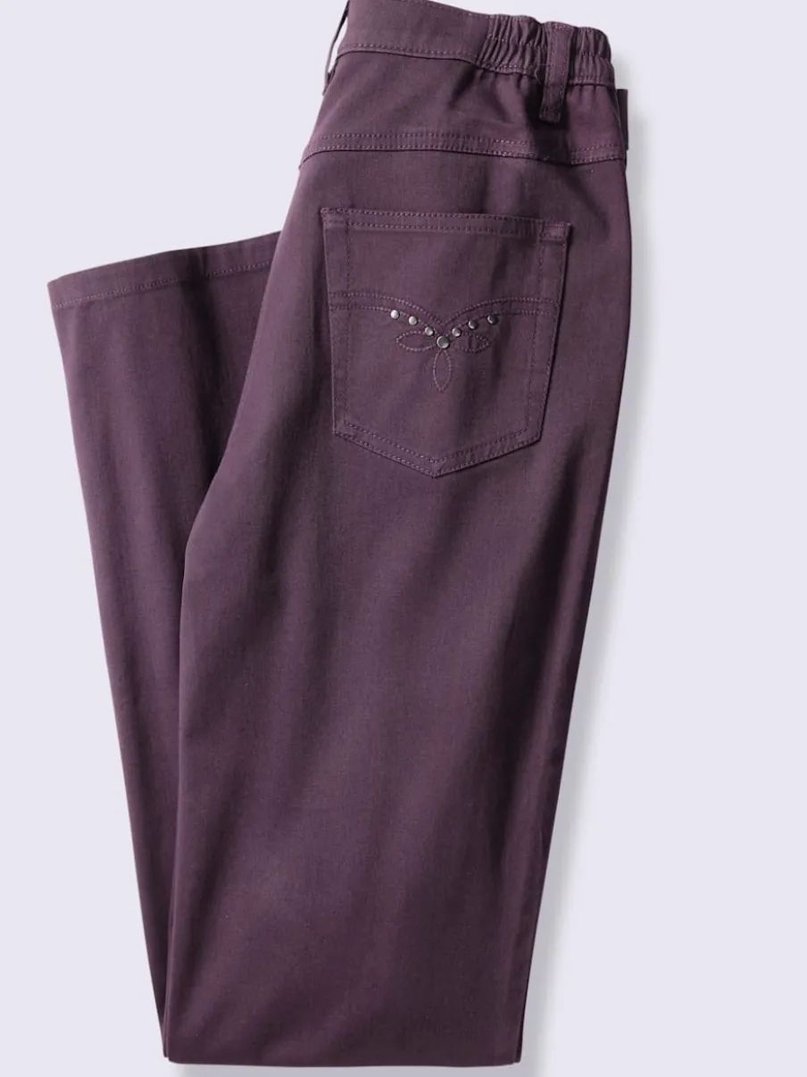 Jean coupe 5 poches avec ceinture élastique latérale et empiècement au dos