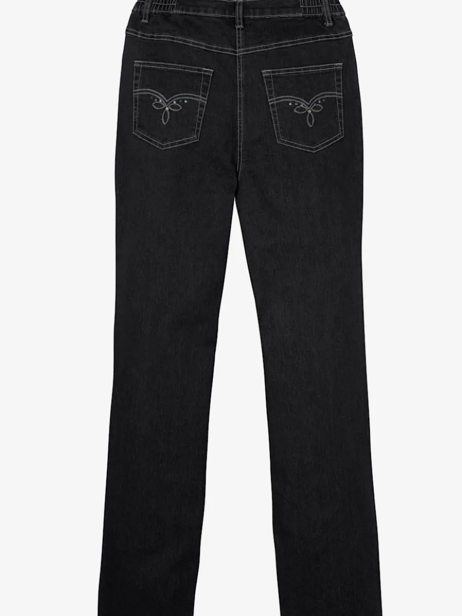 Jean coupe 5 poches avec ceinture élastique latérale et empiècement au dos
