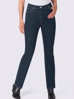 Jean coupe 5 poches avec ceinture élastique latérale et empiècement au dos